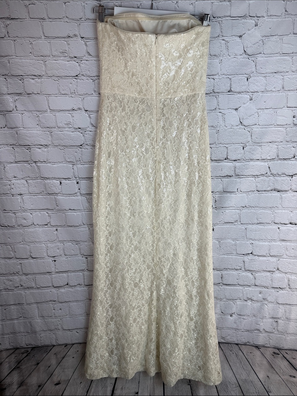 RALPH LAUREN EVENING Ivory Lace Strapless Gown Sequined Formal Dress Size 4 - Picture 11 of 12